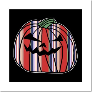 Red Blue Stripes Halloween Horror Pumpkin Posters and Art